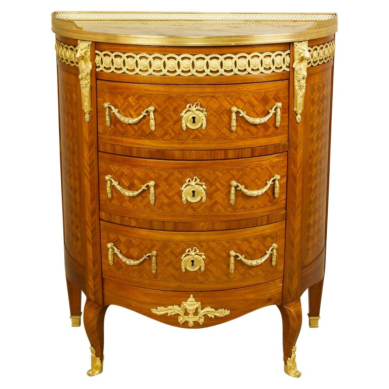 19th Century Louis Xvi Marquetry And Gilt Bronze Demilune Commode
