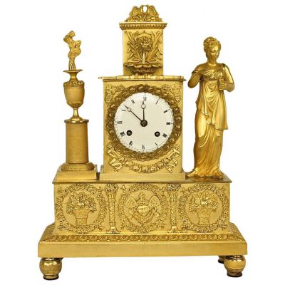 Biedermeier Walnut and Alabaster Mantle Clock - David Neligan Antiques