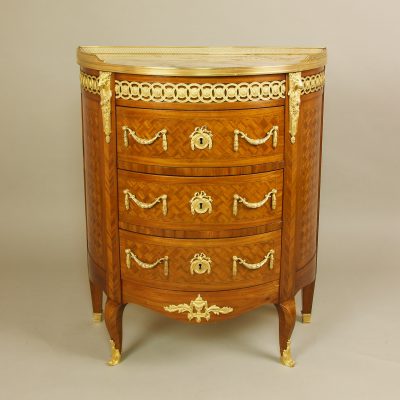 19th Century Louis Xvi Marquetry And Gilt Bronze Demilune Commode